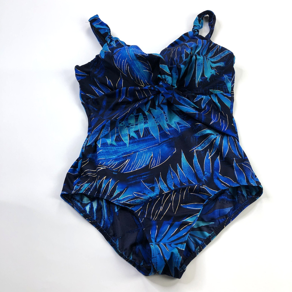 Miraclesuit One Piece Swimsuit Size 18DD Tummy Control Floral Blue Black MINT